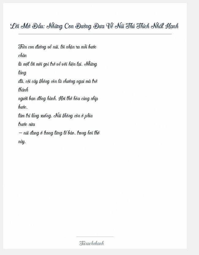Trích đoạn Những Con Đường Đưa Về Núi Thú Thích Nhất Hạnh