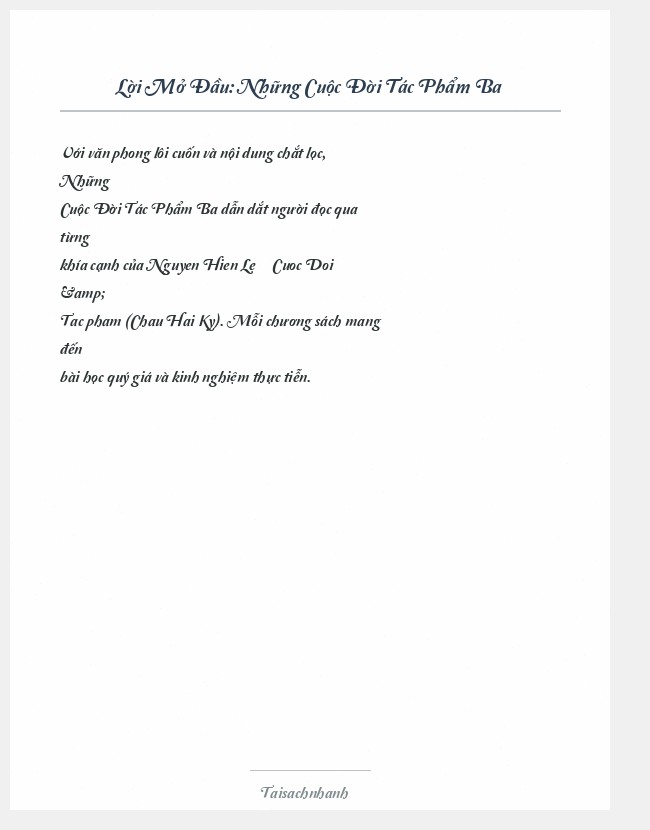 Trích đoạn Những Cuộc Đời Tác Phẩm Ba