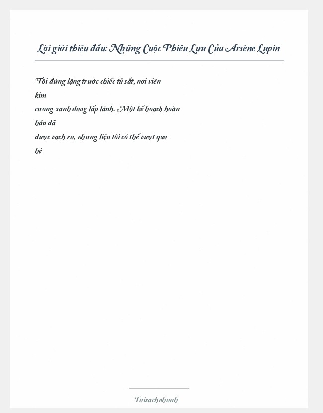 Trích đoạn Những Cuộc Phiêu Lưu Của Arsène Lupin