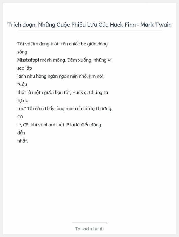 Trích đoạn Những Cuộc Phiêu Lưu Của Huck Finn - Mark Twain
