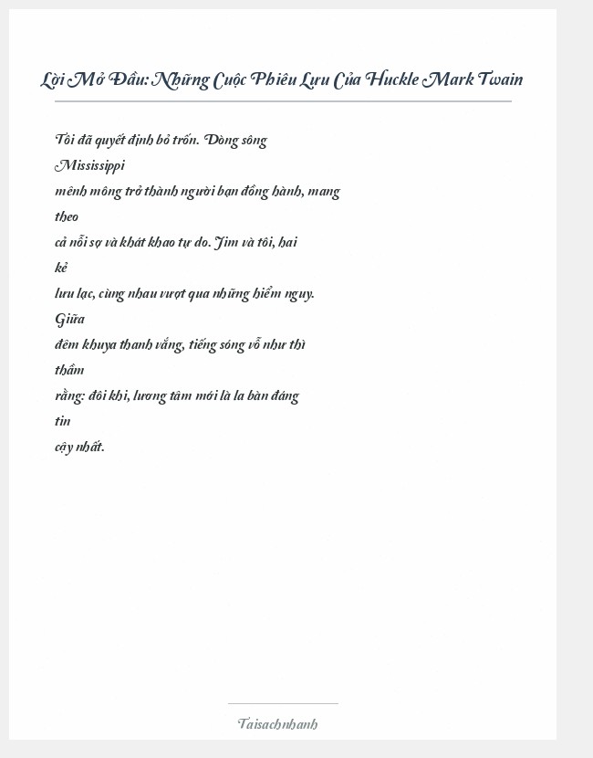 Trích đoạn Những Cuộc Phiêu Lưu Của Huckle Mark Twain