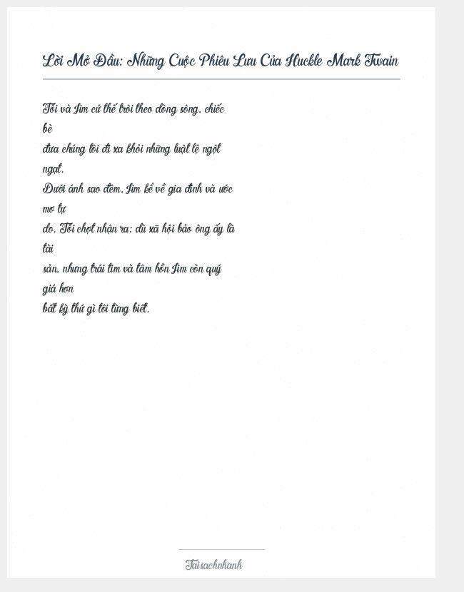 Trích đoạn Những Cuộc Phiêu Lưu Của Huckle Mark Twain