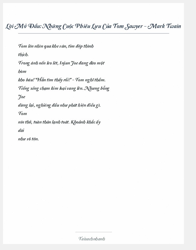 Trích đoạn Những Cuộc Phiêu Lưu Của Tom Sawyer - Mark Twain