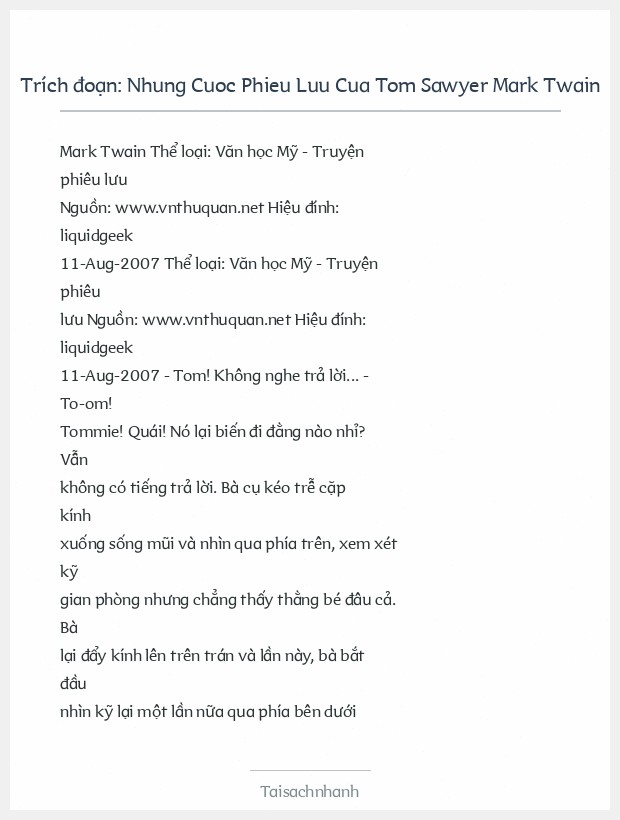 Trích đoạn Nhung Cuoc Phieu Luu Cua Tom Sawyer Mark Twain