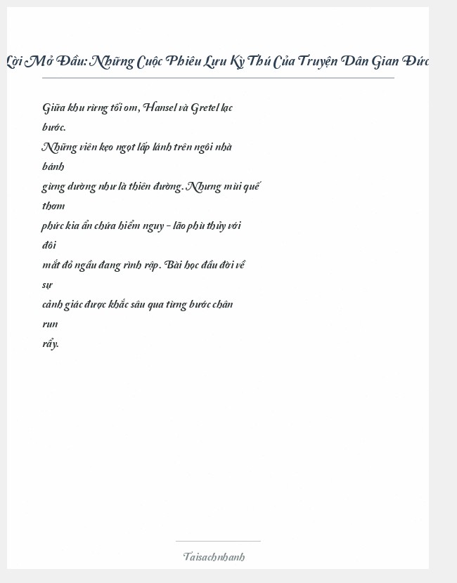 Trích đoạn Những Cuộc Phiêu Lưu Kỳ Thú Của Truyện Dân Gian Đức