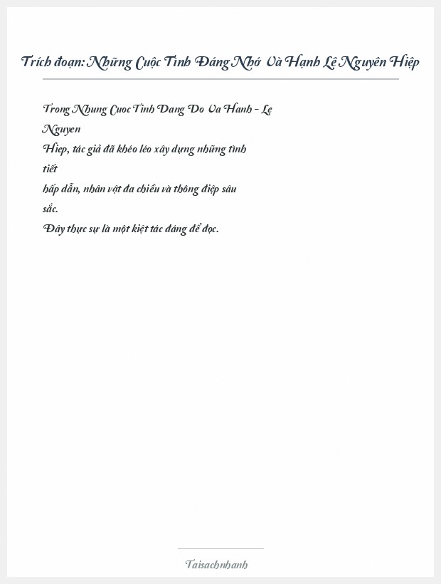 Trích đoạn Những Cuộc Tình Đáng Nhớ Và Hạnh Lê Nguyên Hiệp