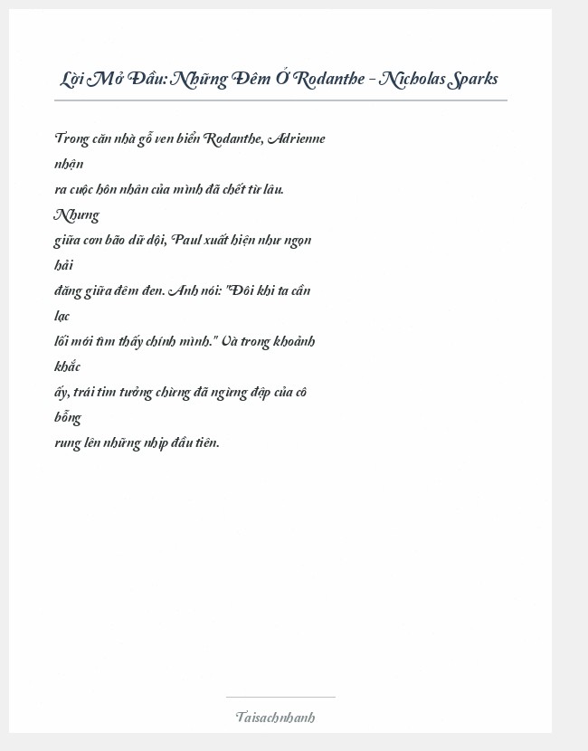 Trích đoạn Những Đêm Ở Rodanthe - Nicholas Sparks