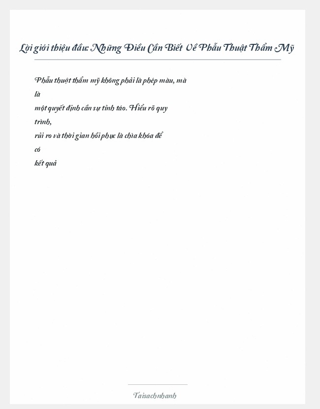 Trích đoạn Những Điều Cần Biết Về Phẫu Thuật Thẩm Mỹ