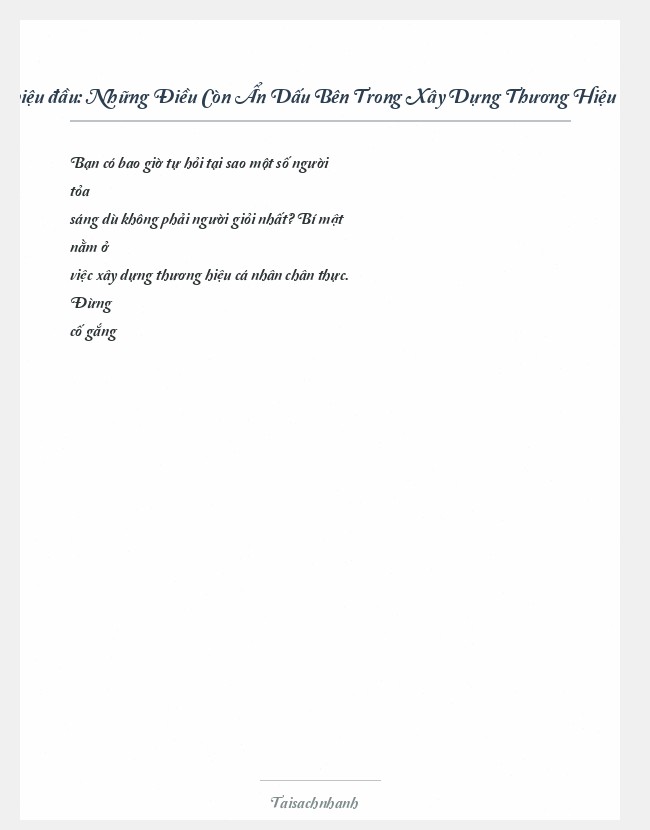 Trích đoạn Những Điều Còn Ẩn Dấu Bên Trong Xây Dựng Thương Hiệu Cá Nhân