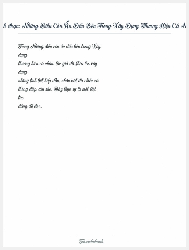 Trích đoạn Những Điều Còn Ẩn Dấu Bên Trong Xây Dựng Thương Hiệu Cá Nhân