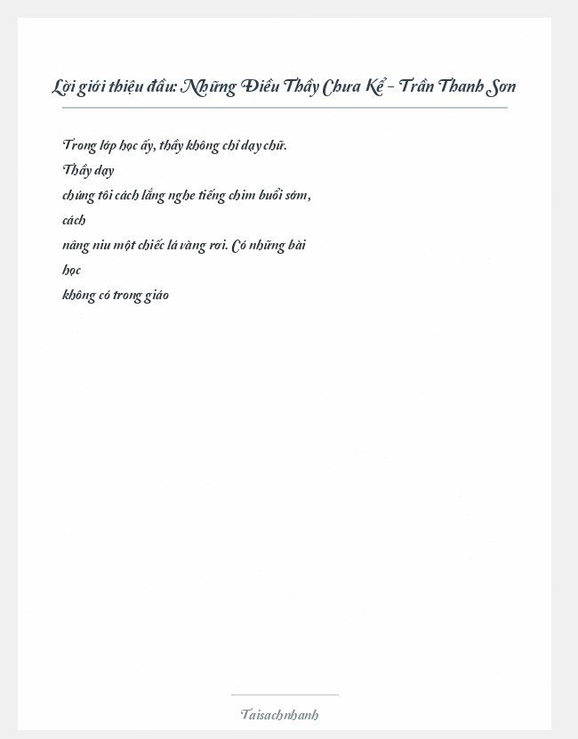 Trích đoạn Những Điều Thầy Chưa Kể - Trần Thanh Sơn