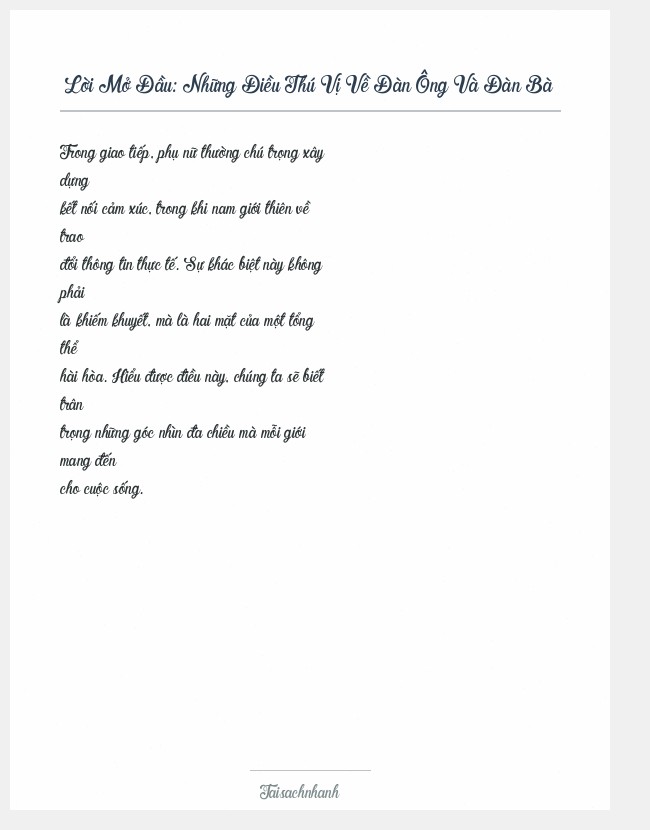 Trích đoạn Những Điều Thú Vị Về Đàn Ông Và Đàn Bà