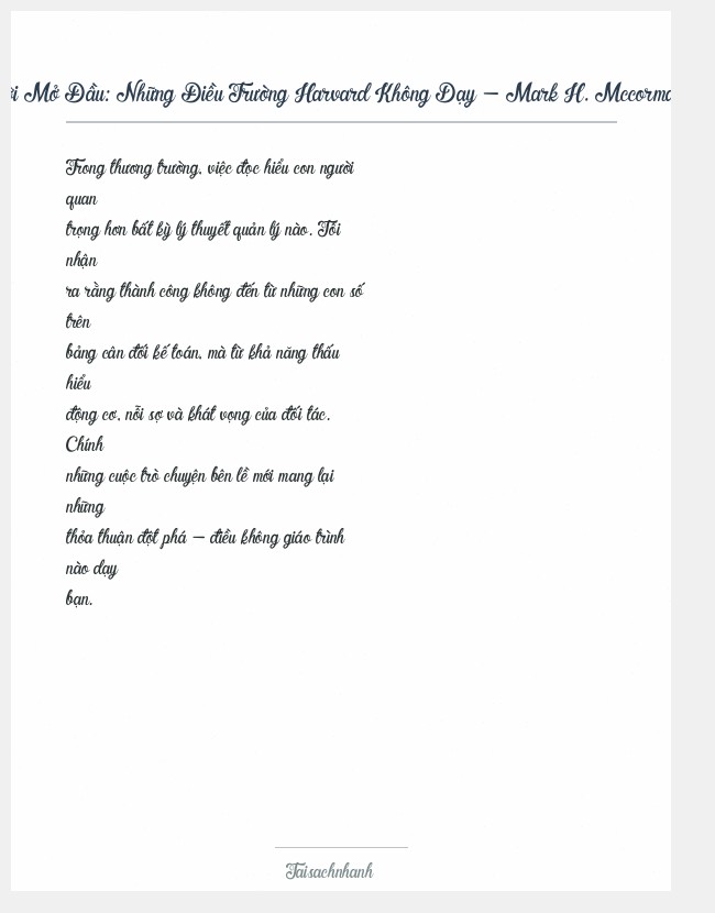 Trích đoạn Những Điều Trường Harvard Không Dạy - Mark H. Mccormack