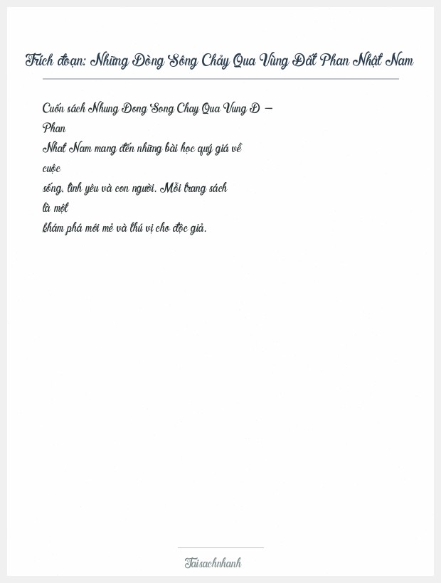 Trích đoạn Những Dòng Sông Chảy Qua Vùng Đất Phan Nhật Nam