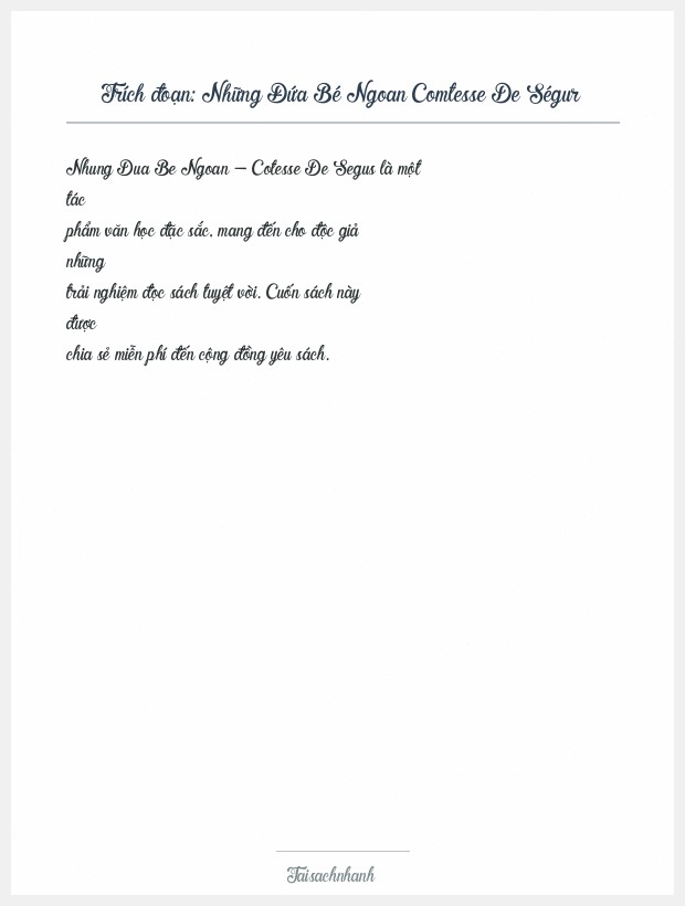 Trích đoạn Những Đứa Bé Ngoan Comtesse De Ségur
