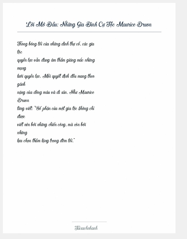 Trích đoạn Những Gia Đình Cự Tộc Maurice Druon