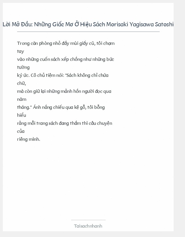 Trích đoạn Những Giấc Mơ Ở Hiệu Sách Morisaki Yagisawa Satoshi