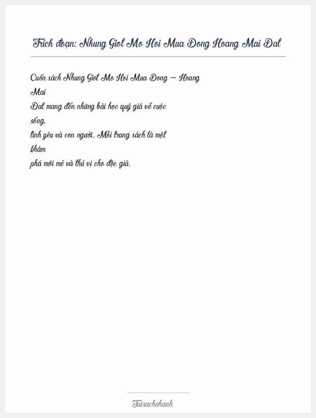 Trích đoạn Nhung Giot Mo Hoi Mua Dong Hoang Mai Dat