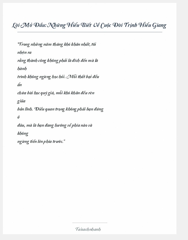 Trích đoạn Những Hiểu Biết Về Cuộc Đời Trịnh Hiểu Giang