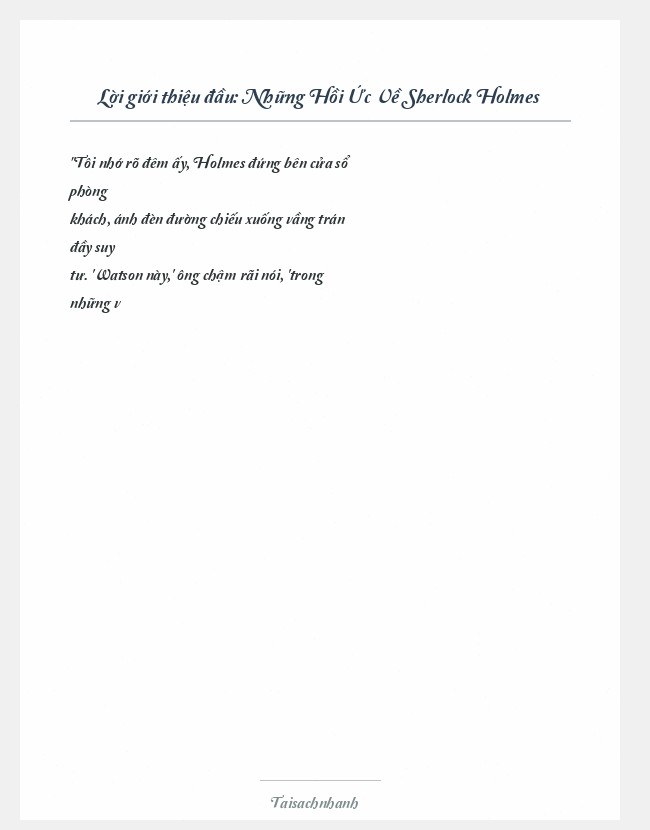 Trích đoạn Những Hồi Ức Về Sherlock Holmes