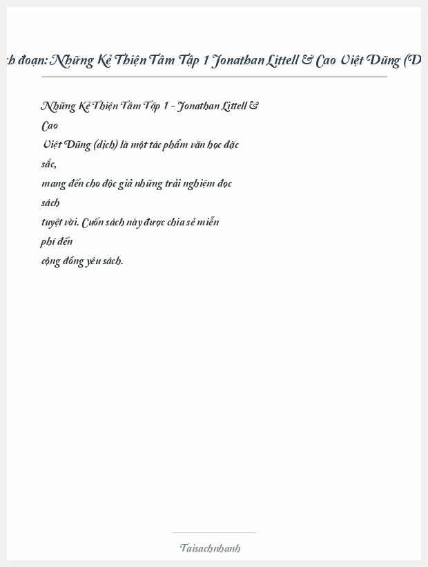 Trích đoạn Những Kẻ Thiện Tâm Tập 1 Jonathan Littell & Cao Việt Dũng (Dịch)