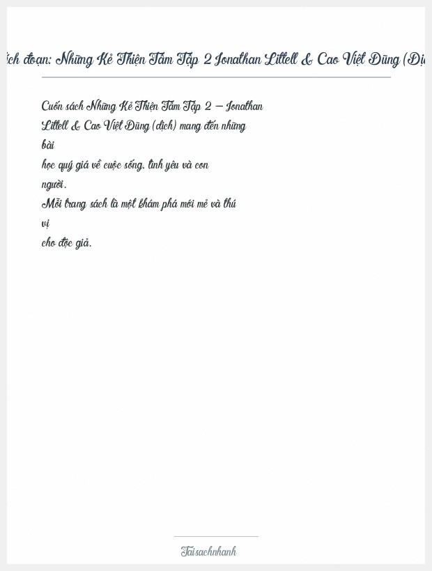 Trích đoạn Những Kẻ Thiện Tâm Tập 2 Jonathan Littell & Cao Việt Dũng (Dịch)