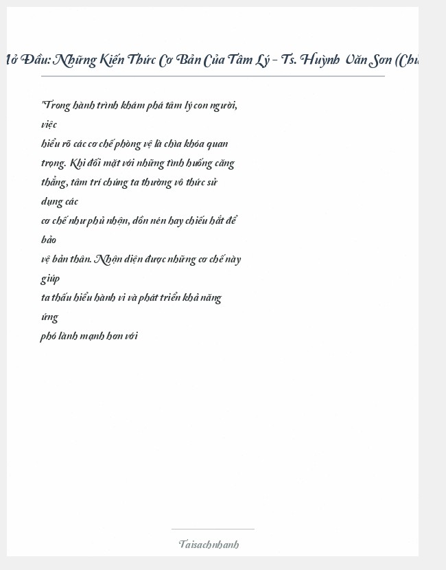 Trích đoạn Những Kiến Thức Cơ Bản Của Tâm Lý - Ts. Huỳnh Văn Sơn (Chủ Biên)