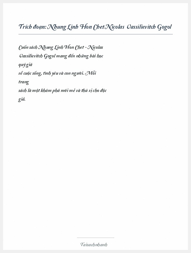Trích đoạn Nhung Linh Hon Chet Nicolas Vassilievitch Gogol