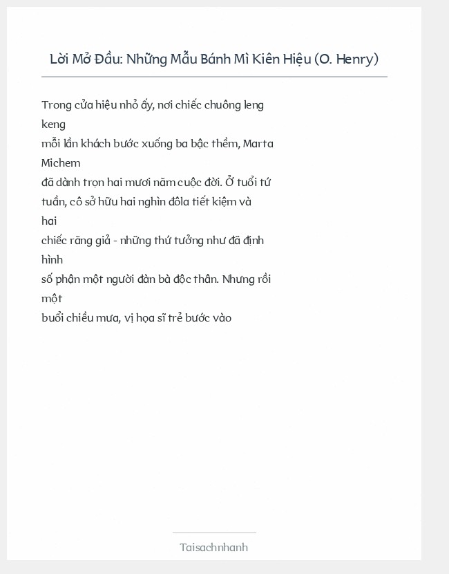 Trích đoạn Những Mẫu Bánh Mì Kiên Hiệu (O. Henry)