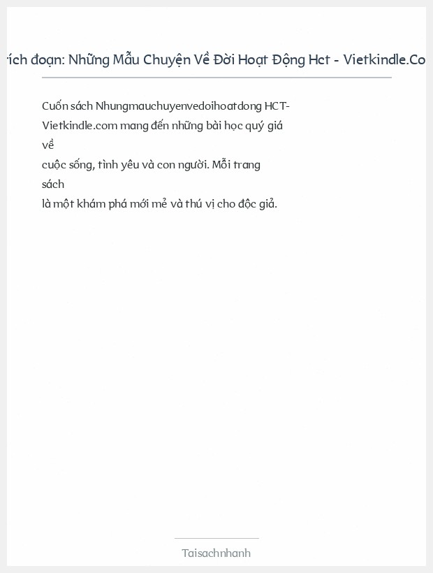 Trích đoạn Những Mẫu Chuyện Về Đời Hoạt Động Hct - Vietkindle.Com