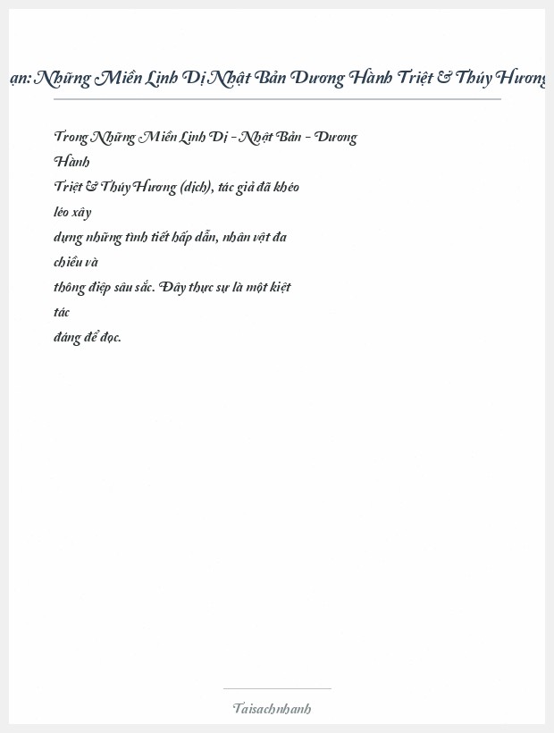 Trích đoạn Những Miền Linh Dị Nhật Bản Dương Hành Triệt & Thúy Hương (Dịch)