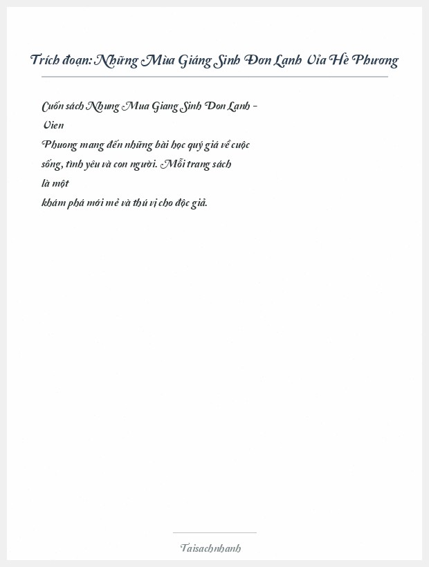 Trích đoạn Những Mùa Giáng Sinh Đơn Lạnh Vỉa Hè Phương