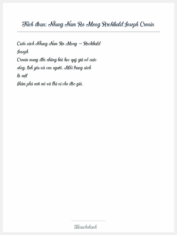 Trích đoạn Nhung Nam Ao Mong Archibald Joseph Cronin
