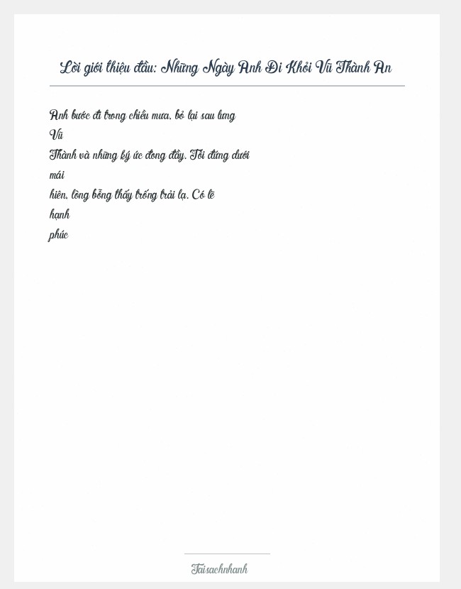 Trích đoạn Những Ngày Anh Đi Khỏi Vũ Thành An