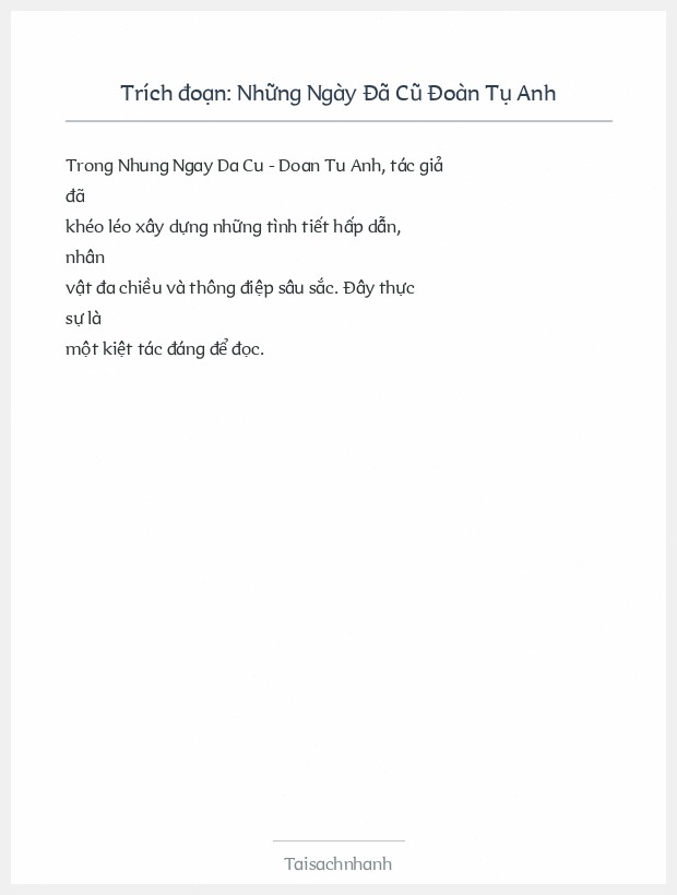 Trích đoạn Những Ngày Đã Cũ Đoàn Tụ Anh