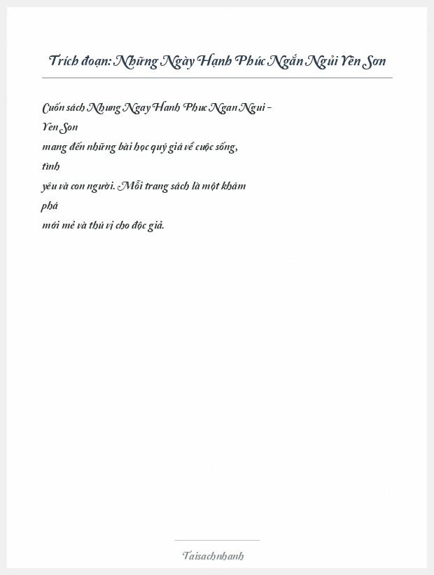 Trích đoạn Những Ngày Hạnh Phúc Ngắn Ngủi Yên Sơn