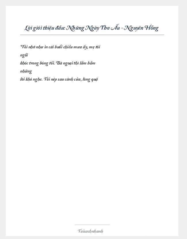 Trích đoạn Những Ngày Thơ Ấu - Nguyên Hồng