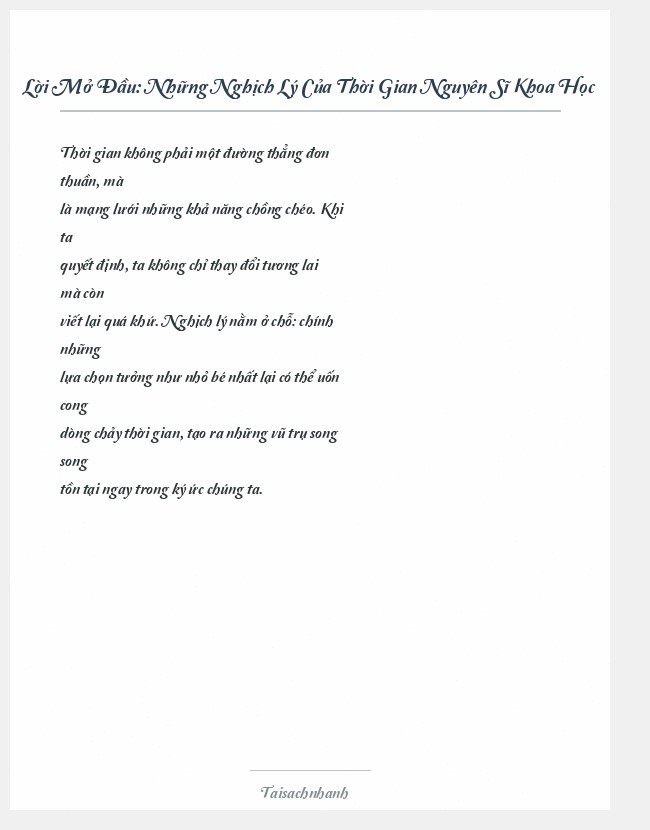 Trích đoạn Những Nghịch Lý Của Thời Gian Nguyên Sĩ Khoa Học