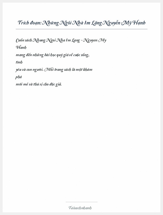 Trích đoạn Những Ngôi Nhà Im Lặng Nguyễn Mỹ Hạnh