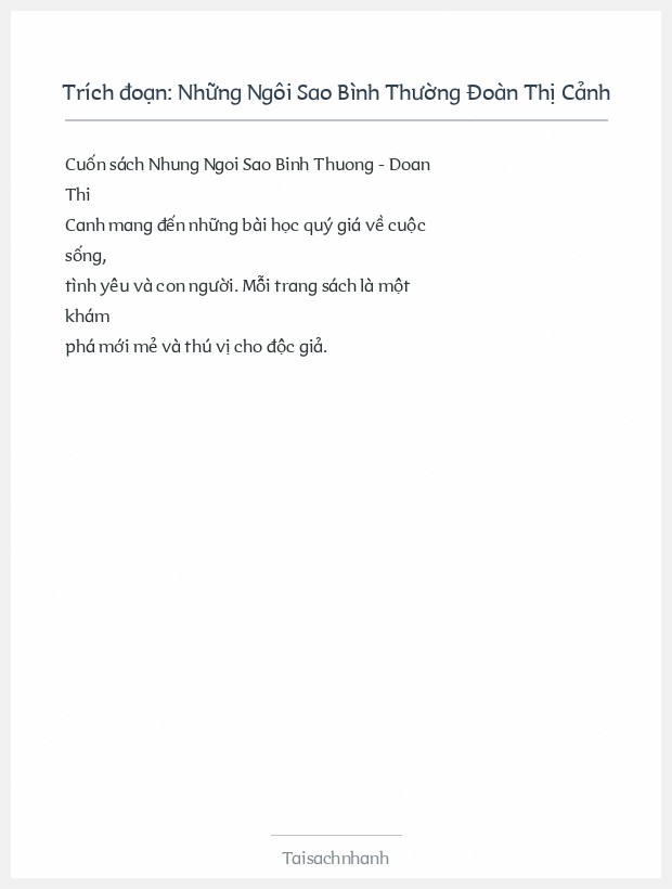 Trích đoạn Những Ngôi Sao Bình Thường Đoàn Thị Cảnh