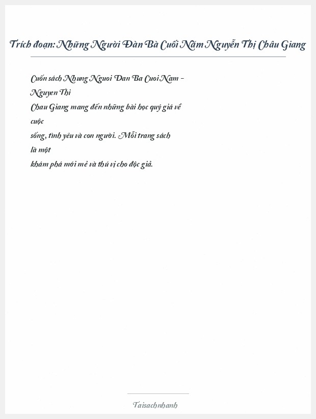 Trích đoạn Những Người Đàn Bà Cuối Năm Nguyễn Thị Châu Giang