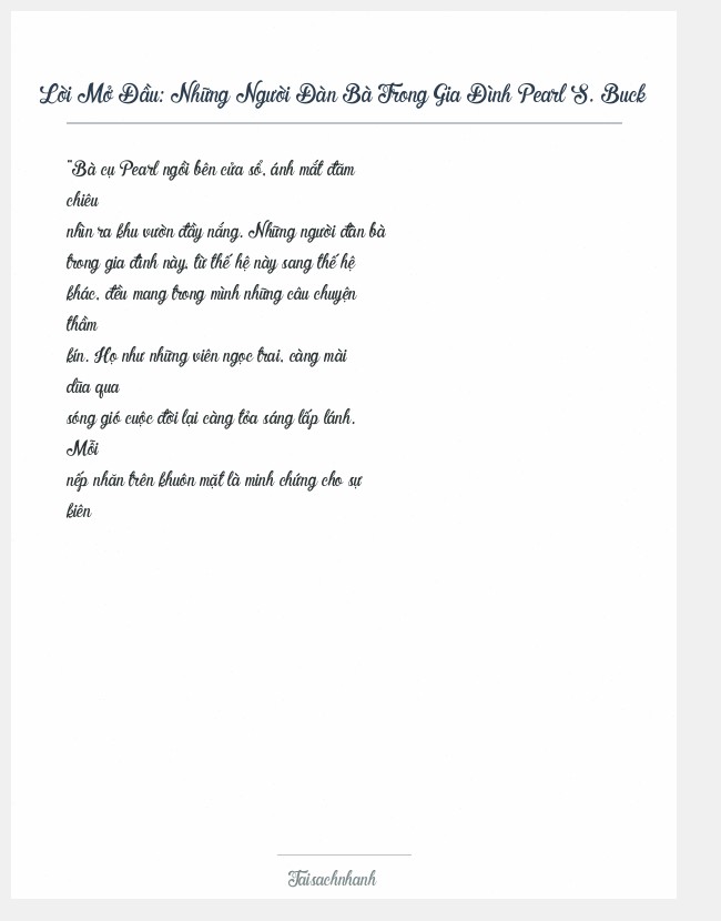 Trích đoạn Những Người Đàn Bà Trong Gia Đình Pearl S. Buck