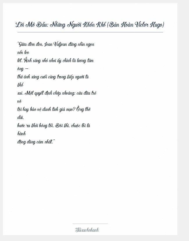 Trích đoạn Những Người Khốn Khổ (Bản Hoàn Victor Hugo)