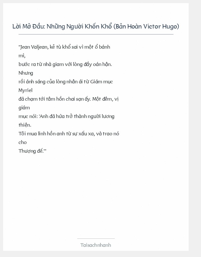 Trích đoạn Những Người Khốn Khổ (Bản Hoàn Victor Hugo)
