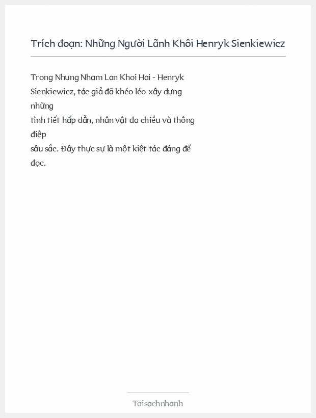 Trích đoạn Những Người Lãnh Khôi Henryk Sienkiewicz