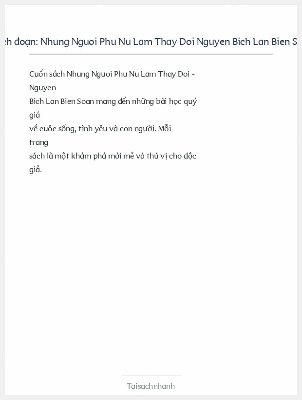 Trích đoạn Nhung Nguoi Phu Nu Lam Thay Doi Nguyen Bich Lan Bien Soan