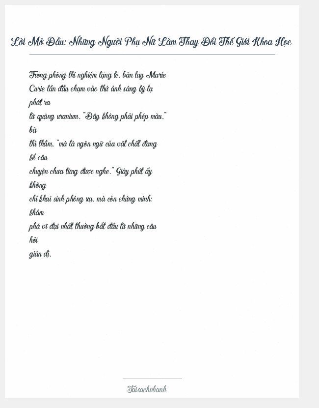 Trích đoạn Những Người Phụ Nữ Làm Thay Đổi Thế Giới Khoa Học