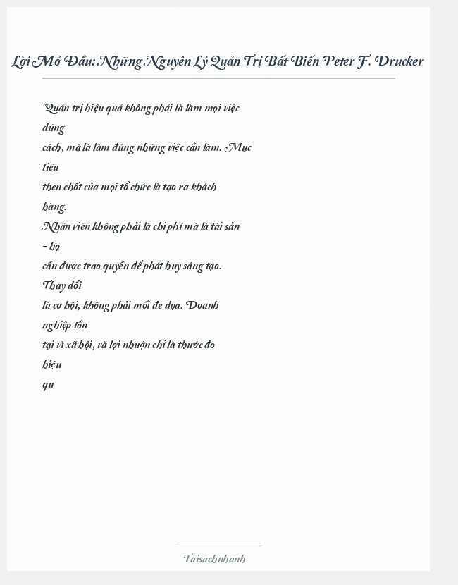 Trích đoạn Những Nguyên Lý Quản Trị Bất Biến Peter F. Drucker