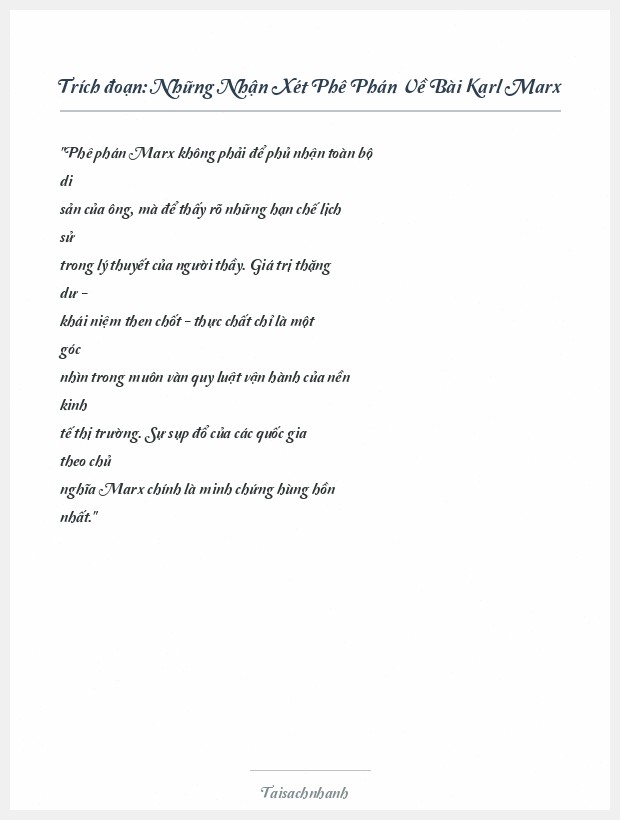Trích đoạn Những Nhận Xét Phê Phán Về Bài Karl Marx