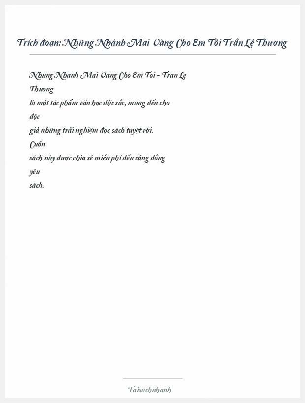 Trích đoạn Những Nhánh Mai Vàng Cho Em Tôi Trần Lê Thương